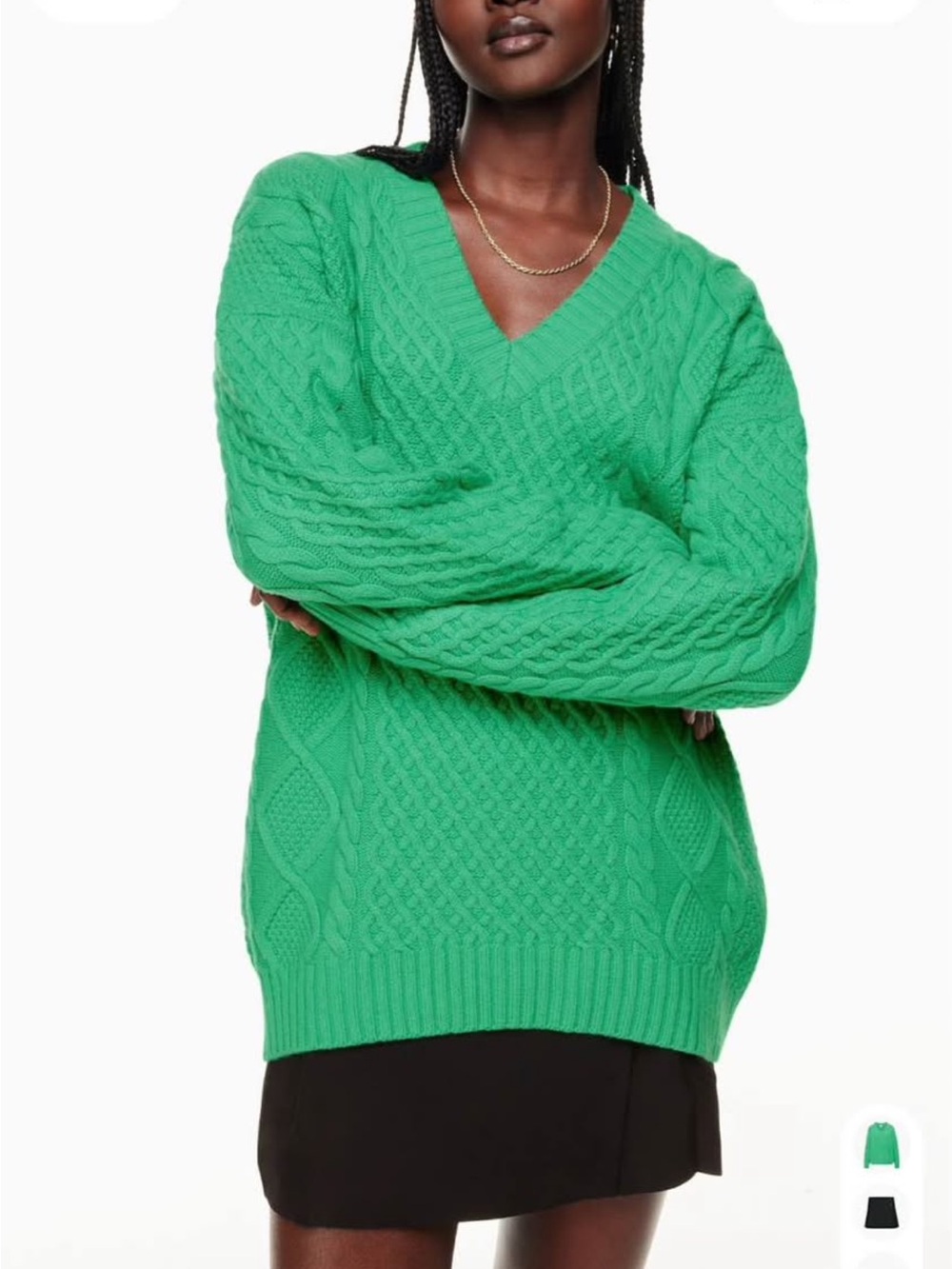 Aritzia Peggy V-Neck Cable Knit Sweater in Bright Green